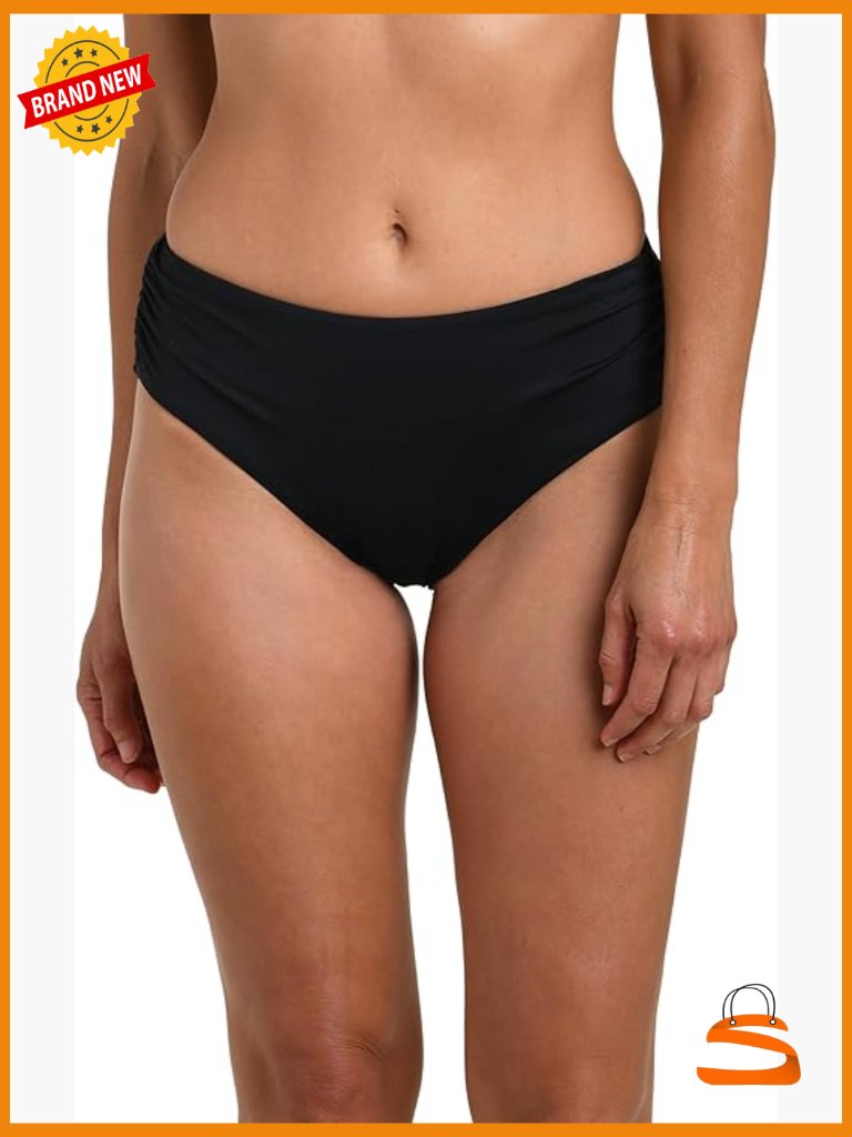 Mid Waist Swim Bottoms With Tummy Control, Size 10, Nylon Blend